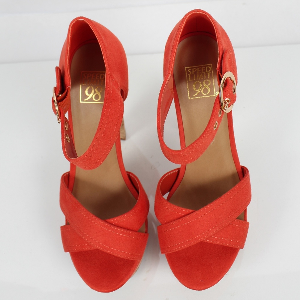 Tangerine Faux Suede Cork Platform Heel Sand - Picture 4 of 5
